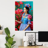 Prinzessin mit kariertem blauem Kleid Poster (Heimbüro)