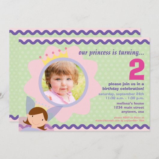 Prinzessin mit kundenspezifischem Foto-Party laden Einladung (Vorne/Hinten)