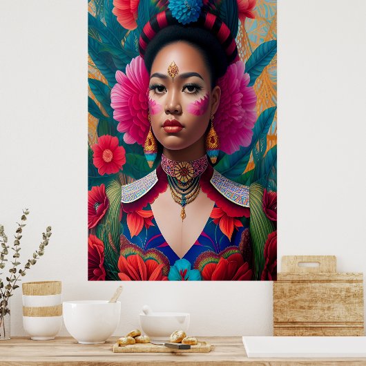 Prinzessin mit rosa Blume Poster (Küche)