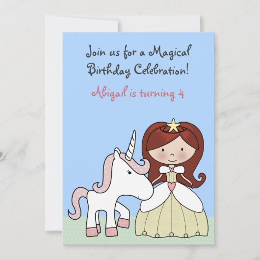 Prinzessin mit Rotem Haar und Niedlichem Einhorn z Einladung (Vorderseite)