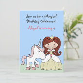 Prinzessin mit Rotem Haar und Niedlichem Einhorn z Einladung (Stehend Vorderseite)