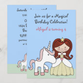 Prinzessin mit Rotem Haar und Niedlichem Einhorn z Einladung (Vorne/Hinten)