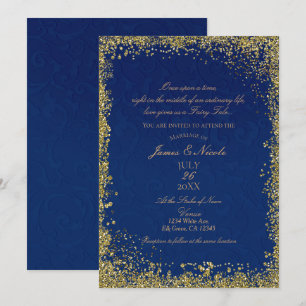 Prinzessin Navy Blau Gold Märchenhochzeit Einladung
