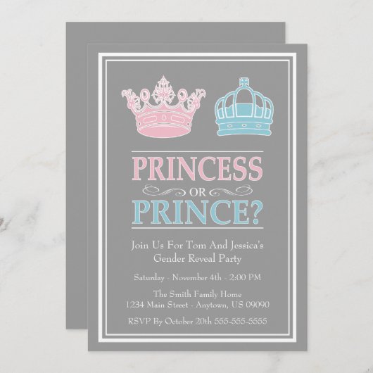 Prinzessin-oder Prinz-Gender Reveal Party Einladung (Vorne/Hinten)