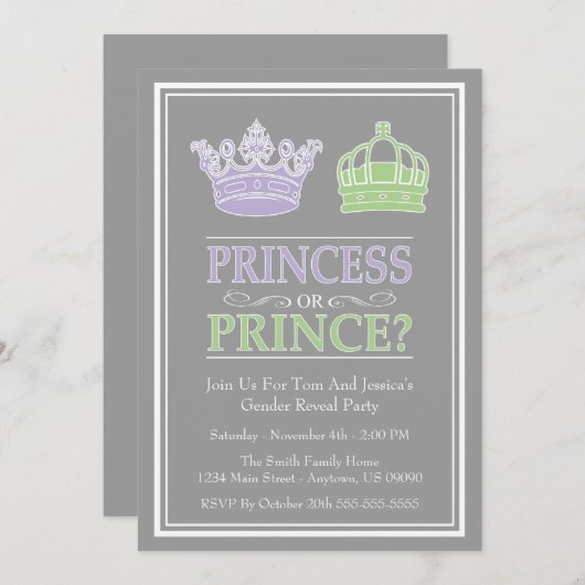 Prinzessin-oder Prinz-Gender Reveal Party Einladung (Vorne/Hinten)