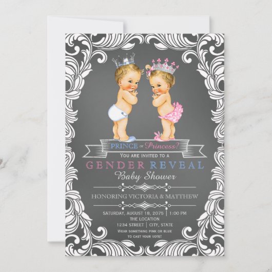 Prinzessin oder Prinzessin Chalk Gender Reveal Einladung (Vorderseite)