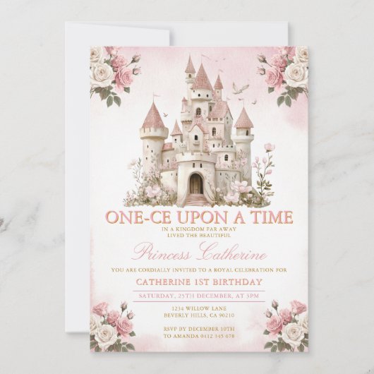 Prinzessin ONE-CE Es war einmal 1. Geburtstag Schl Einladung (Vorderseite)