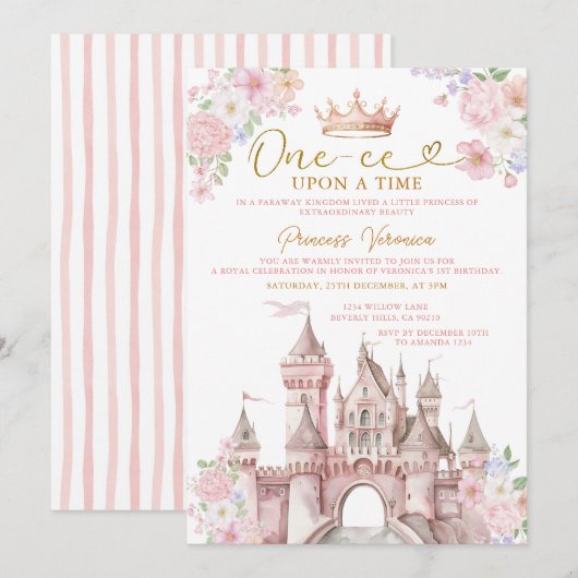 Prinzessin ONE-CE Es war einmal Geburtstagsschloss Einladung (Vorne/Hinten)