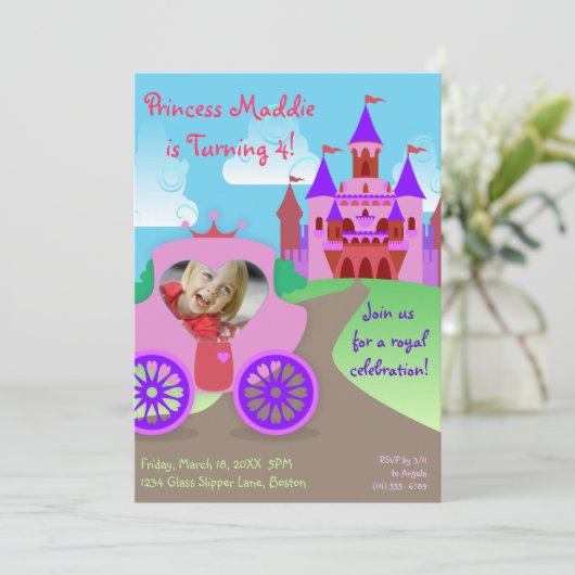 Prinzessin Party Foto Invitations Einladung (Stehend Vorderseite)