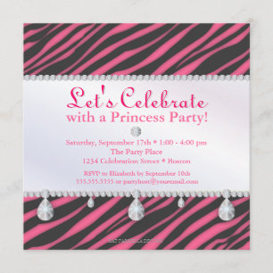Prinzessin Party Zebra Stripes im rosa Geburtstag Einladung