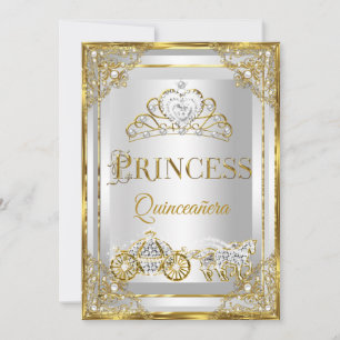 Prinzessin Perle Gold Weiß Quinceanera-Kutsche Einladung