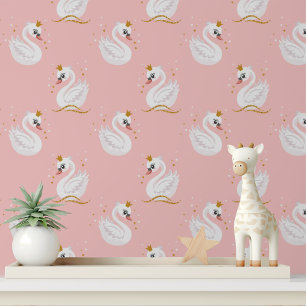 Prinzessin-Pflege-Schwan-Rosa-Peel-and-Stick-Tapet Tapete