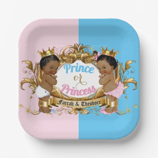 Prinzessin Pink & Blue Royal Gender Reveal Pappteller (Vorderseite)