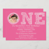 Prinzessin Pink das große Foto am ersten Geburtsta Einladung (Vorne/Hinten)