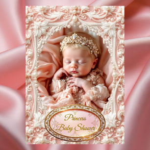 Prinzessin Pink Gold Baby Mädchen Dusche Perle Blo Einladung