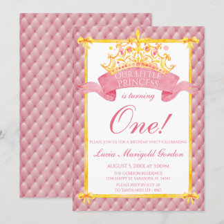 Prinzessin Pink Gold Crown erste Geburtstagspartei Einladung