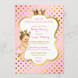 Prinzessin Pink & Gold Vintage Baby Mädchen Punkte Einladung