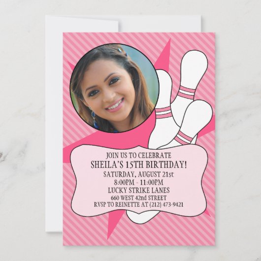 Prinzessin Pink keine Zeit, um Bowling Party Foto Einladung (Vorderseite)