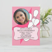 Prinzessin Pink keine Zeit, um Bowling Party Foto Einladung (Stehend Vorderseite)