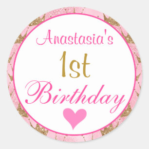 Prinzessin Pink und Gold Glitter 1. Geburtstag Runder Aufkleber