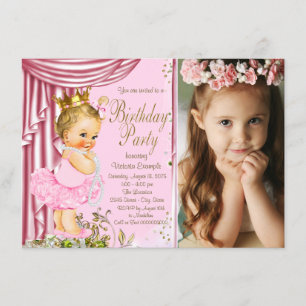 Prinzessin Pink und Gold Tutu Perlen Geburtstagsfe Einladung