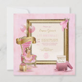 Prinzessin Pink Velvet Throne Gold Crown Geburtsta Einladung (Vorderseite)
