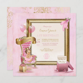 Prinzessin Pink Velvet Throne Gold Crown Geburtsta Einladung