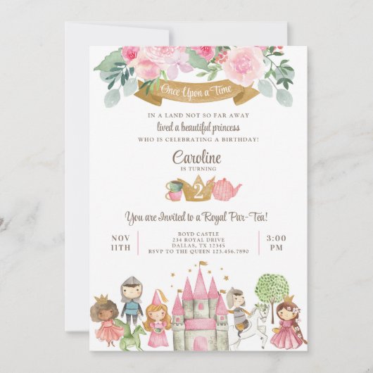 Prinzessin Prince & Knight Tee Party Einladung (Vorderseite)