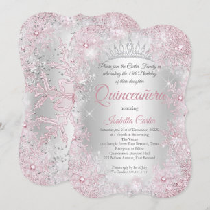 Prinzessin Quinceanera 15. Rosa Silber Party Einladung