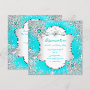 Prinzessin Quinceanera Aqua Türkis Winterwunderlan Einladung