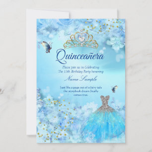 Prinzessin Quinceanera Aschenputtel blaues Blumenk Einladung