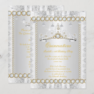 Prinzessin Quinceanera Diamant Spitze Gold Silber Einladung