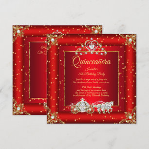 Prinzessin Quinceanera Elite Regales Rot Gold Glit Einladung
