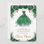 Prinzessin Quinceañera, Emerald Green, Blumenkleid Einladung (Vorderseite)