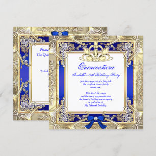 Prinzessin Quinceanera Gold Königlich Blau Silber  Einladung