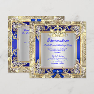 Prinzessin Quinceanera Gold Royal Blau Silber 2 Einladung