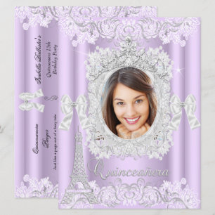 Prinzessin Quinceanera Lila Spitze Foto Groß Einladung