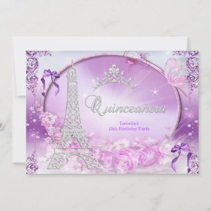 Prinzessin Quinceanera Magisches Lila Silber 2 Einladung