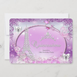 Prinzessin Quinceanera Magisches Rosa Silber Einladung