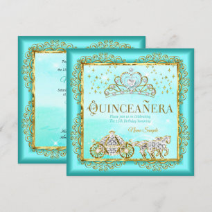 Prinzessin Quinceañera magisches Türkis Blau Gold Einladung