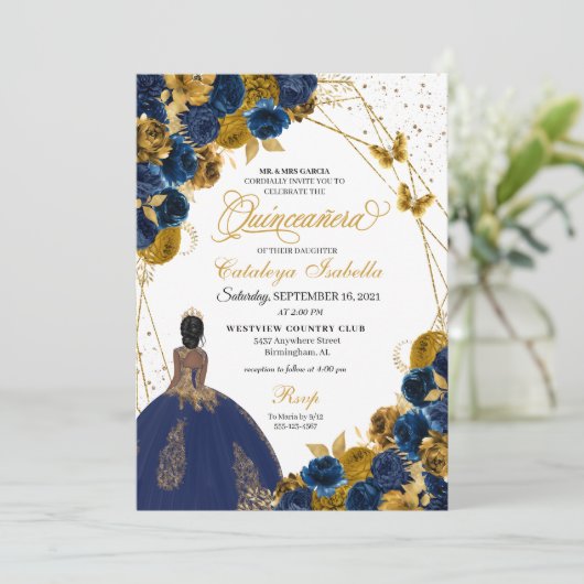 Prinzessin Quinceanera, Prinzessin für Navy Blue & Einladung (Stehend Vorderseite)