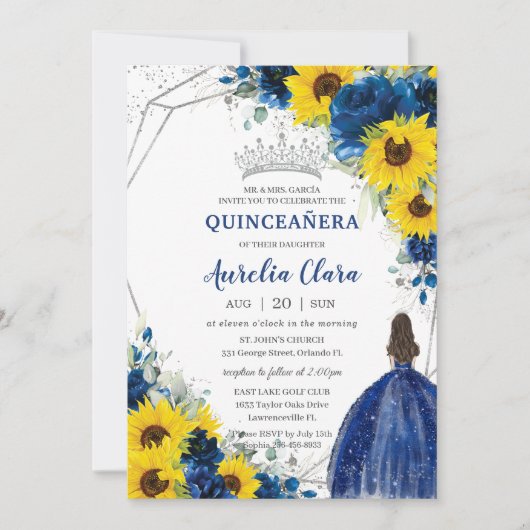 Prinzessin Quinceañera, Prinzessin von Royal Blue Einladung (Vorderseite)