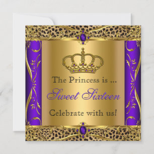 Prinzessin Regal Lila Leopard Sweet 16 Party Einladung