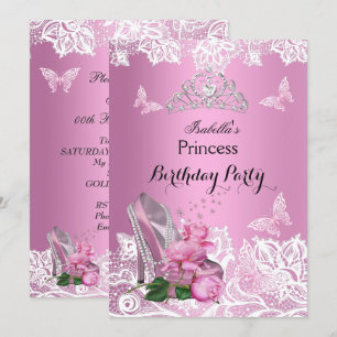 Prinzessin Rosa High Heel Rosen Spitze Geburtstags Einladung