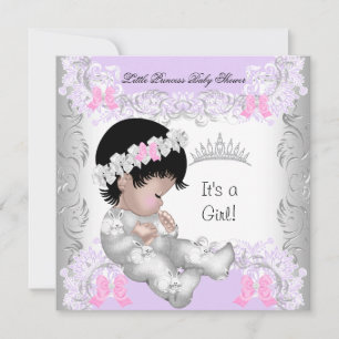 Prinzessin Rosa Lila Grau Baby Shower Süße Mädchen Einladung