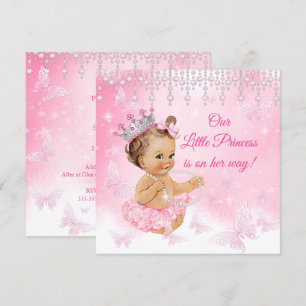 Prinzessin Rosa Schmetterling Baby Shower Brünette Einladung