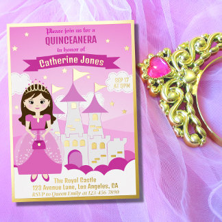 Prinzessin Royal Schloss Mädchen Quinceanera Folieneinladung