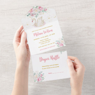 Prinzessin Schwan Baby Shower All In One Einladung