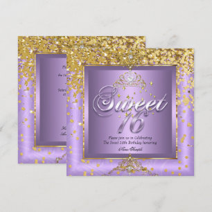 Prinzessin Süß 16 Gold Lavendel Lila Party 2 Einladung