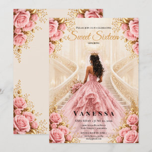 Prinzessin süße 16 Rosa und Goldene Einladung